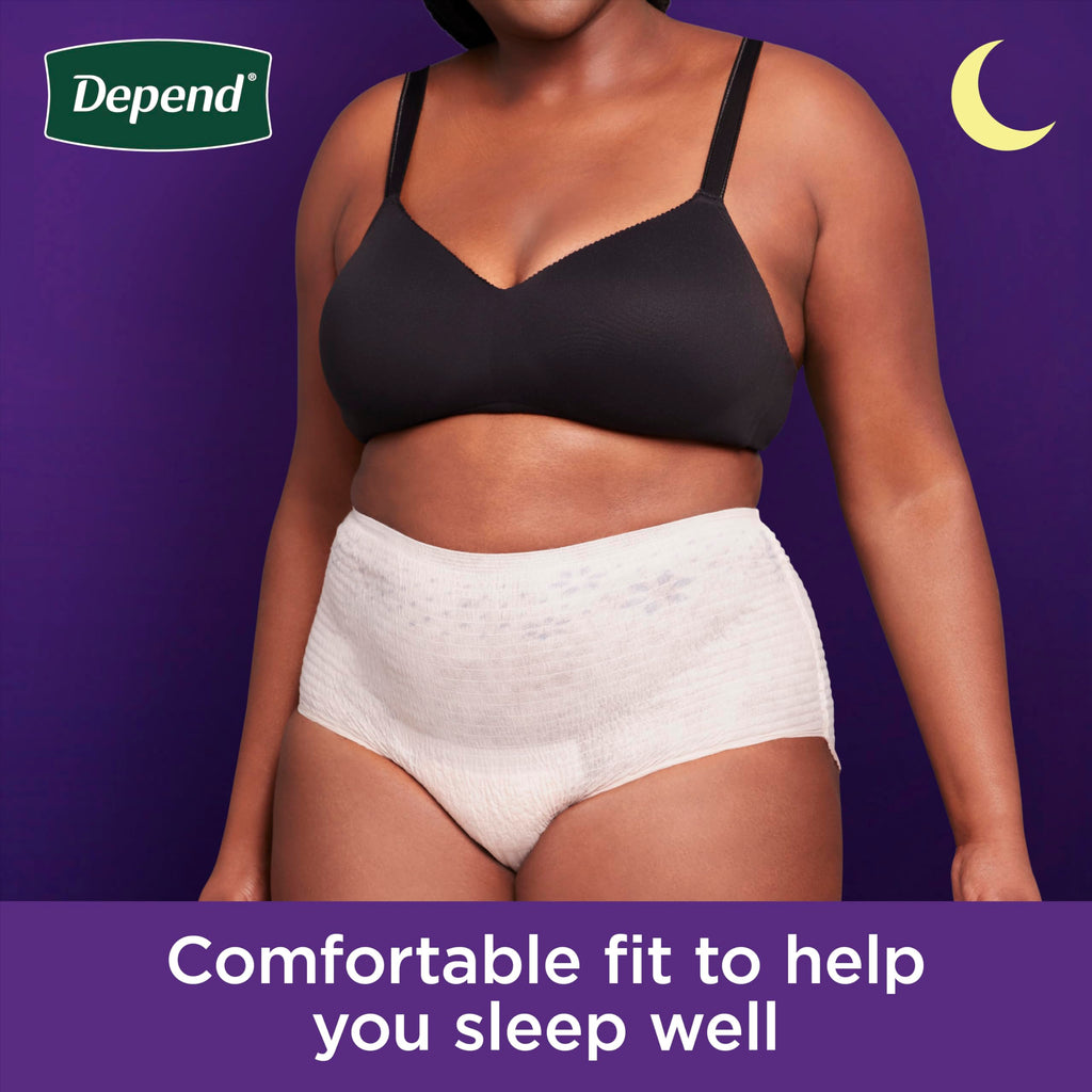 Depend Night Defense Adult Diapers, Incontinence & Postpartum Bladder Leak Underwear for Women, Disposable, Overnight, Large, Blush, 56 Count (4 Packs of 14), Packaging May Vary
