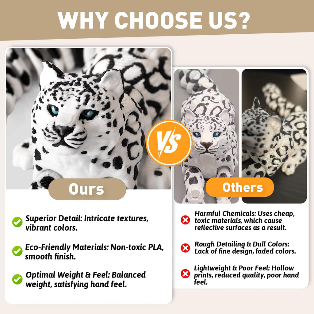 Yipintang 3D Printed Creature Flexible Animals - 8 Inches Fidget Animal for Desk Décor (Snow Leopard)