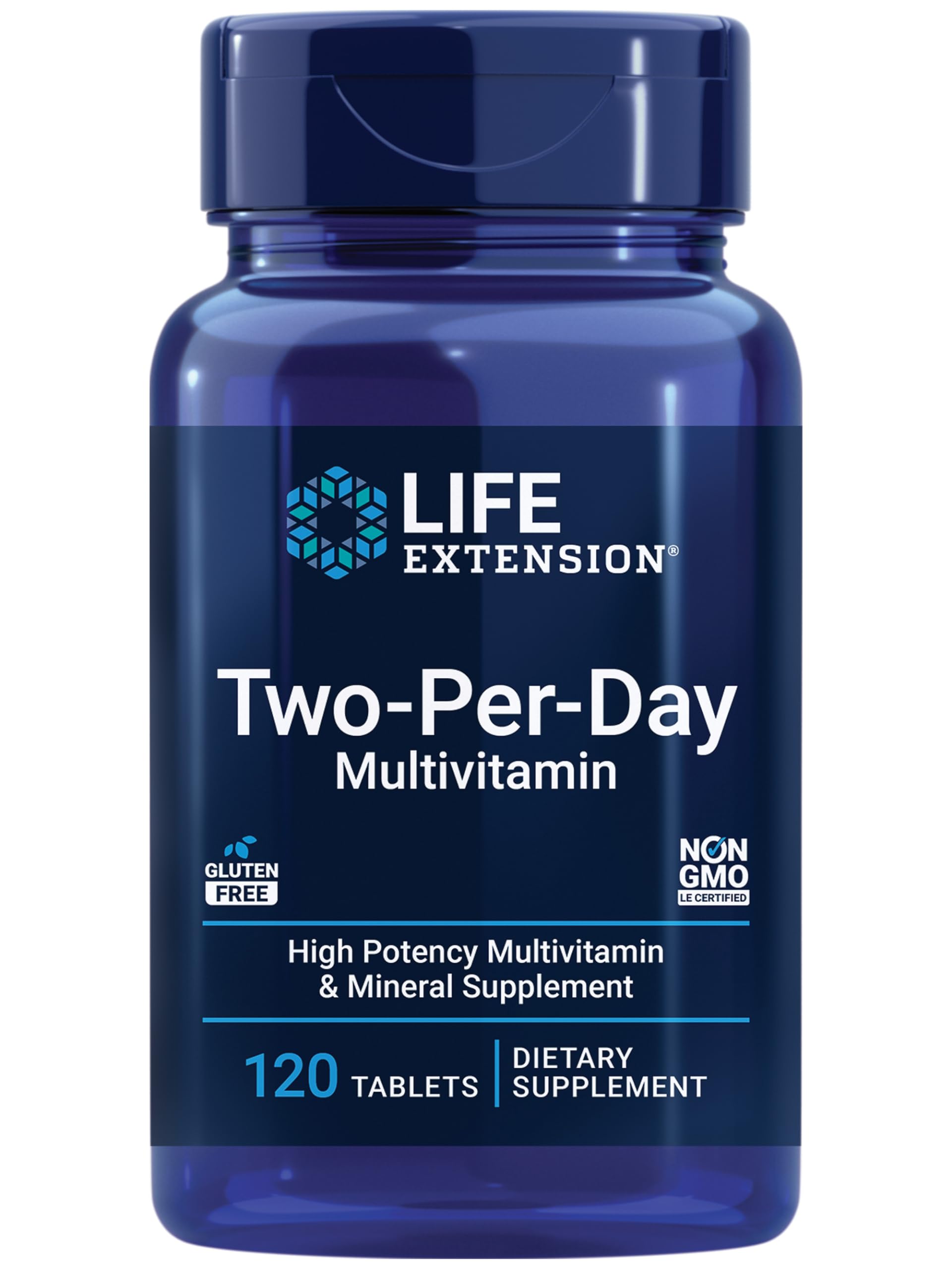 Life Extension Two-Per-Day Multivitamin - Packed with Over 25 Vitamins, Minerals & Extracts -Vitamins B6, C, D - Zinc - Two-Month Supply - Non-GMO, Gluten-Free - 120 Tablets