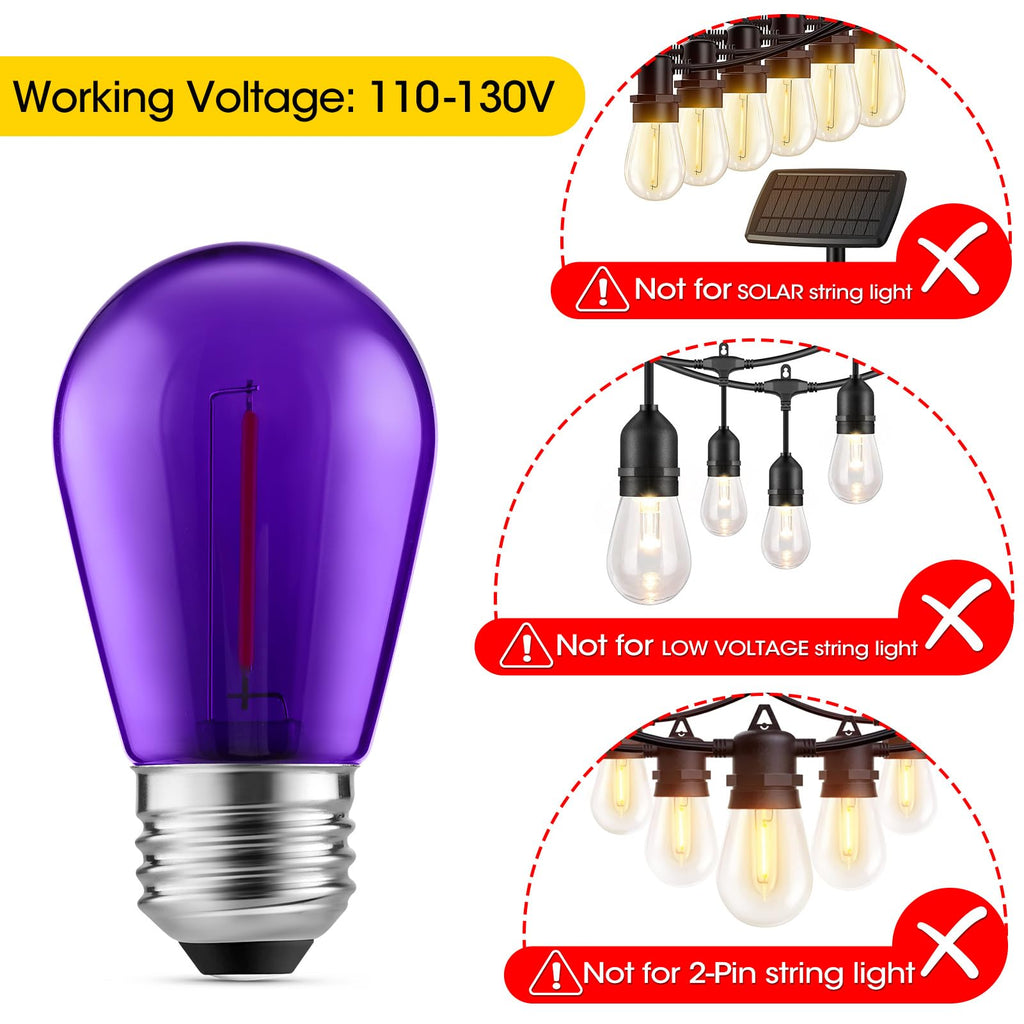 Meconard 24 Pack S14 Purple and Orange Light Bulbs for Halloween Decoration
