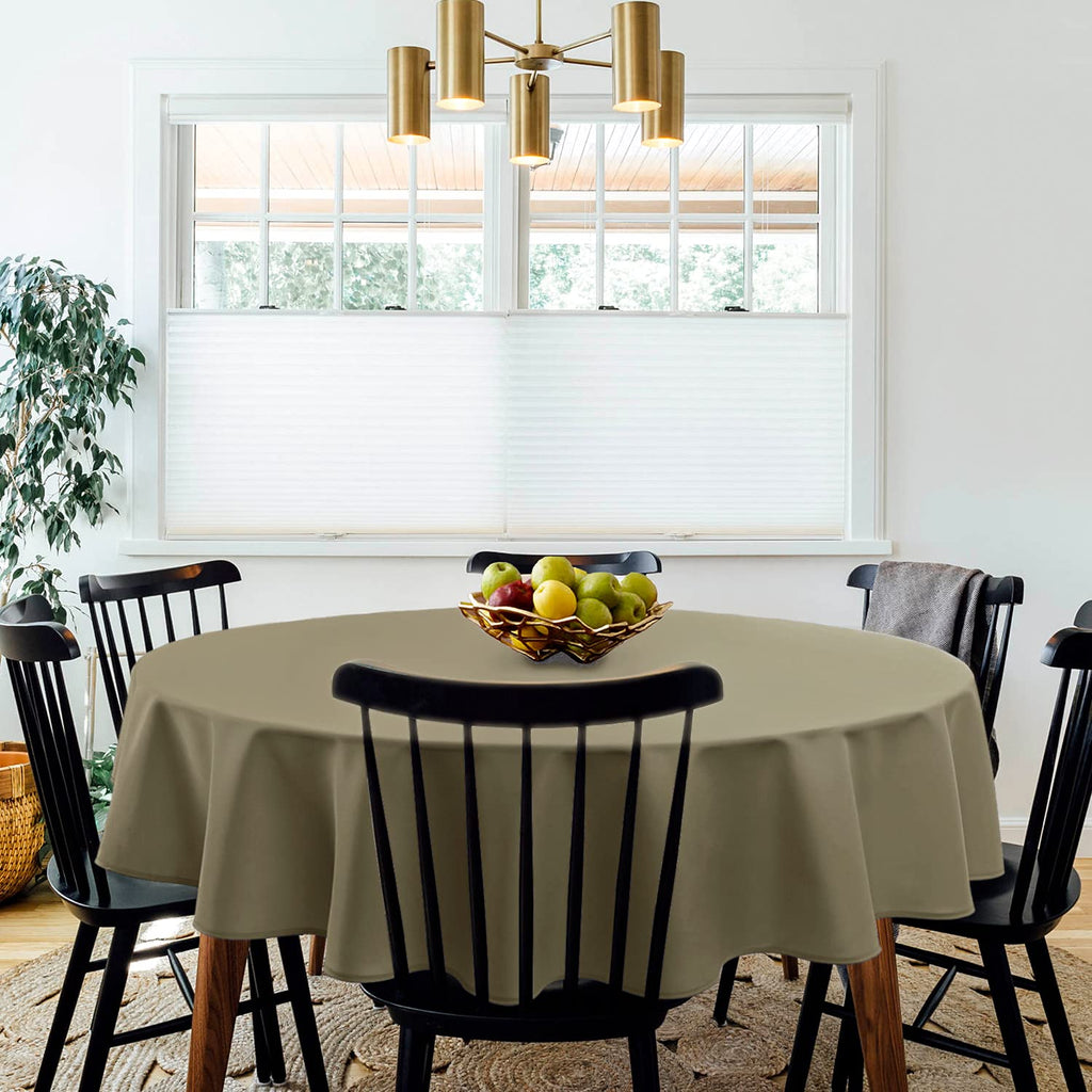 Hiasan Round Tablecloth 60 Inch - Waterproof Stain Resistant Spillproof Polyester Fabric Table Cloth for Dining Room Kitchen Party, Khaki