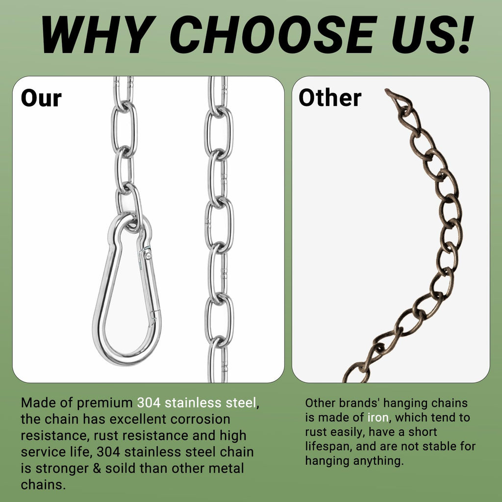 10 Feet SUS304 Stainless Steel Chain with 2PCS Detachable Chain Link, Hanging Chain Link Light Duty Chain, Heavy Duty Hanging Chain for Home Outdoor Camping, Thickness 0.08 inches