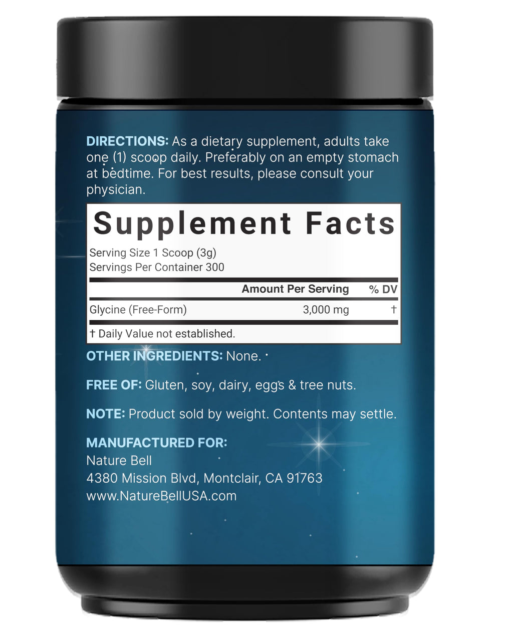 Glycine Powder, 300 Servings (2 lb) – 3,000 mg Free-Form Glycine Per Serving – Unflavored Pure Powder – Non-GMO, cGMP Manufactured