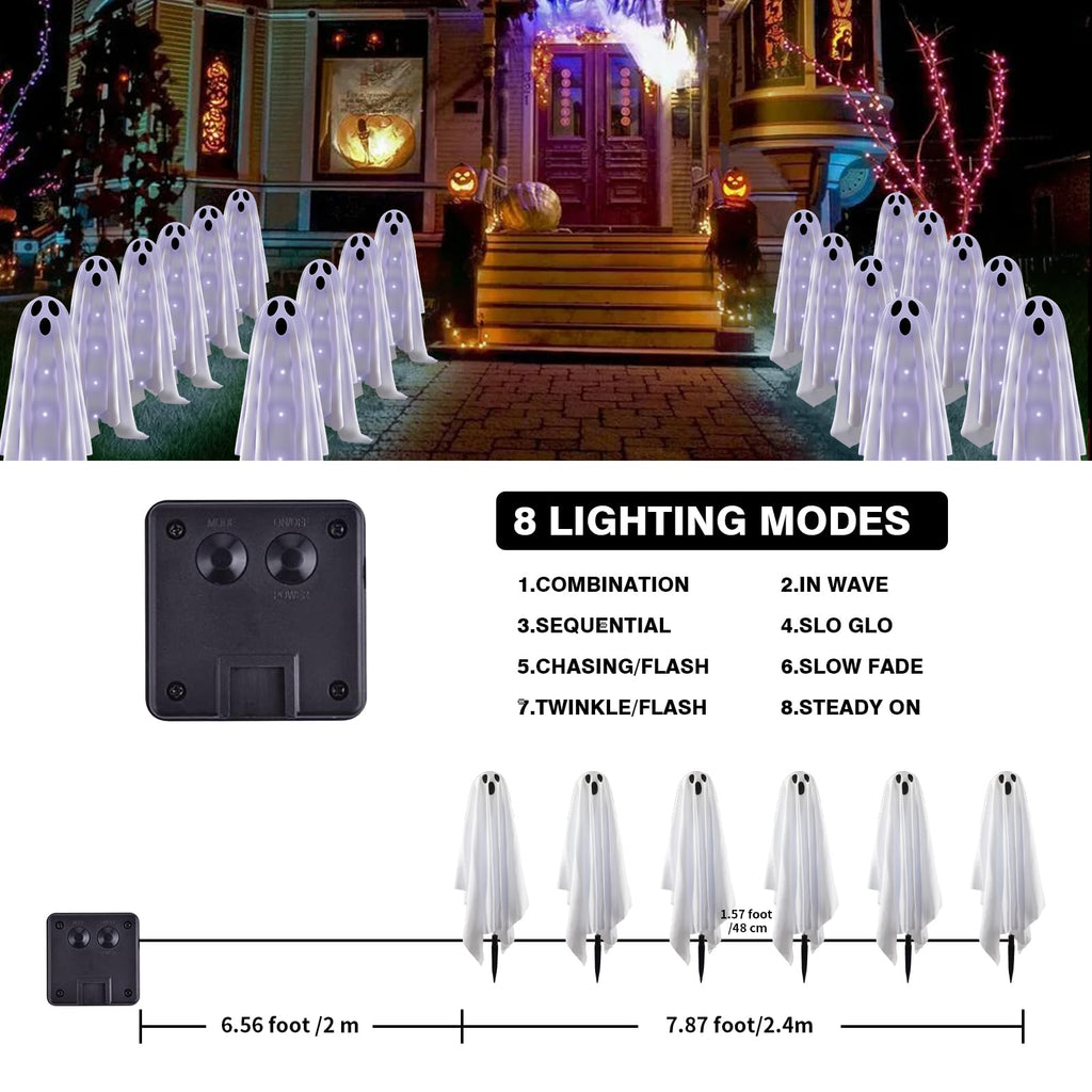 Betrihyes Halloween Decorations Solar Garden Lights Outdoor,6PACKS Halloween Ghost Decorations Lights with Scary Party Gifts Decor,Solar Scary Ghost Path Lights for Halloween Party Decor Cold White