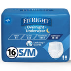 FitRight Overnight Unisex Underwear, Small/Medium (28-40 in Waist), 16 Count, Maximum All Night Disposable Incontinence Protection, Pull-On Absorbent Underwear for Men & Women, 1 Bag
