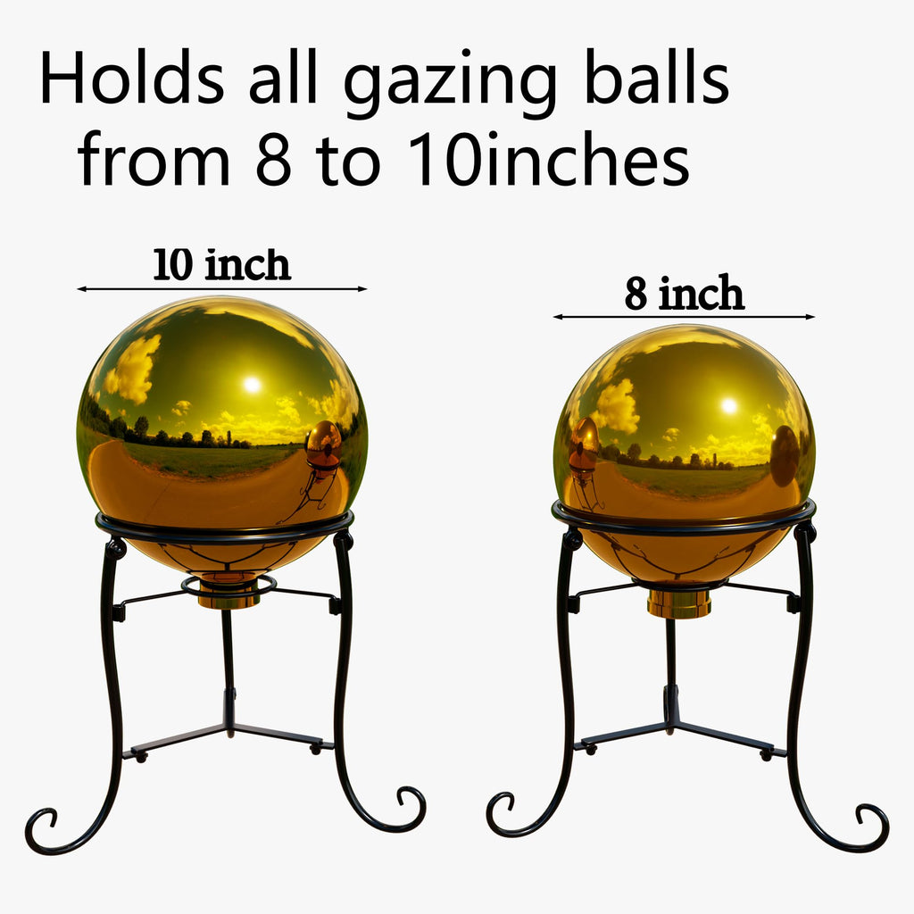 Polyjkl 10" Tall Gazing Ball Stand for 8-10 inch Balls, Black Metal Gazing Globe Display Holder Stands for Outdoor Garden Clearance, 8" L x 8" W x 10" H