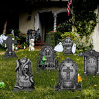 Halloween Decorations Outdoor Graveyard Tombstones: 6ct Large Tombstone Halloween Decor Yard Signs with Stakes, 16" Realistic Scary Skeleton RIP Cemetery Gravestones for Yard Lawn Outside Home Party