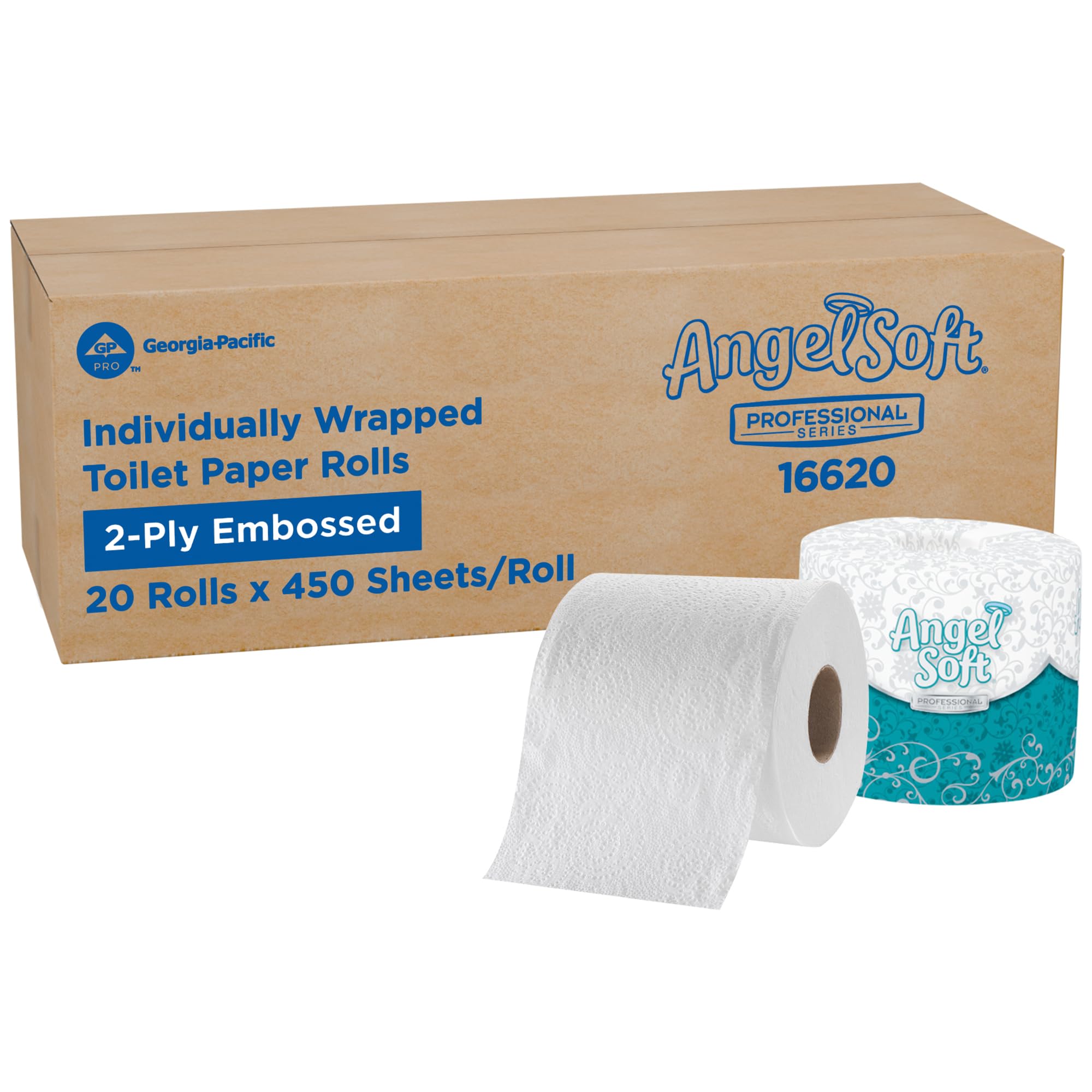 Angel Soft Ultra Professional Series 2-Ply Embossed Toilet Paper by GP PRO, 16620, 450 Sheets Per Roll, 20 Rolls Per Convenience Case