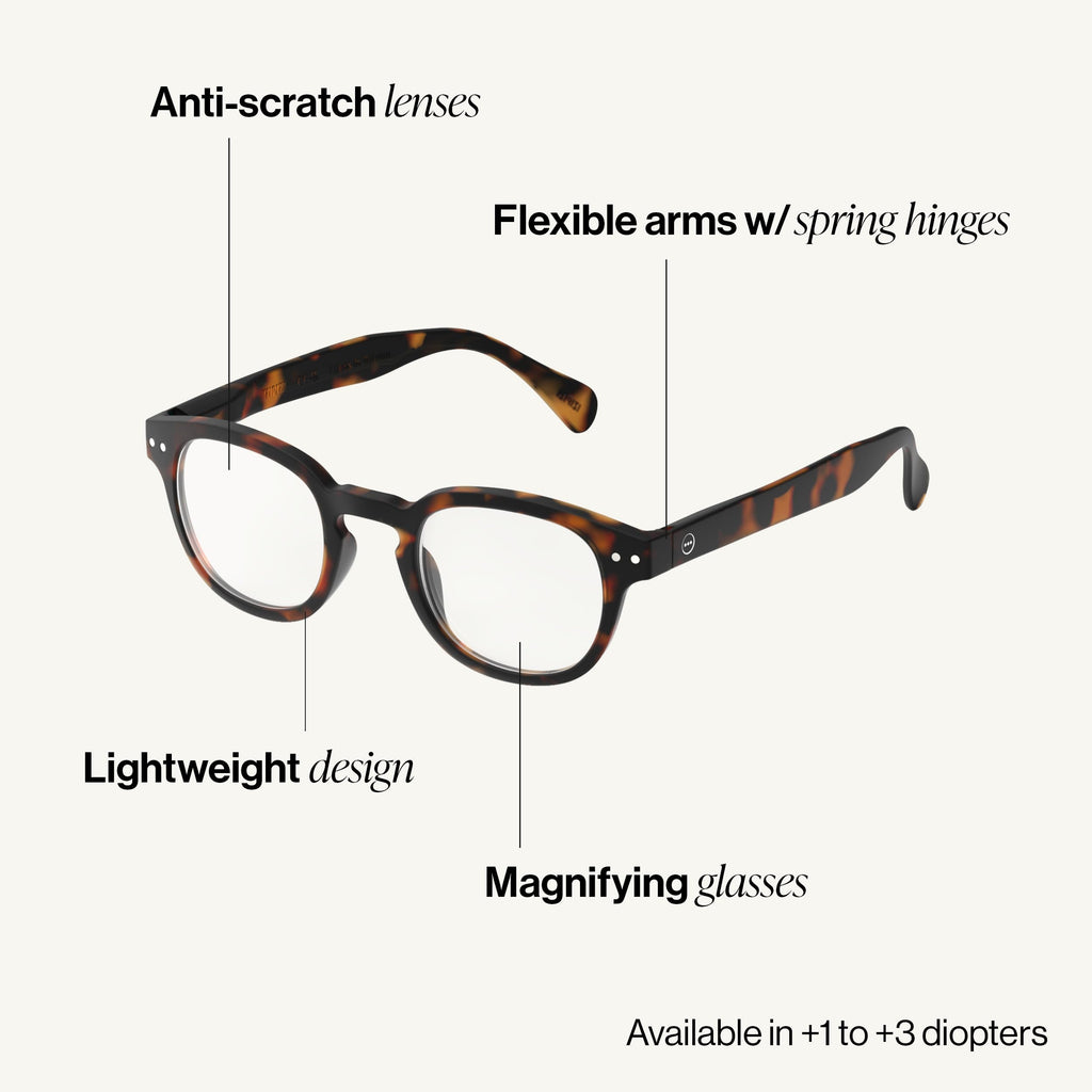 IZIPIZI READING #C Reading Glasses for Women and Men – Square Glasses with Anti-Scratch Lenses, Lightweight Fashion Frame (Tortoise, 1.5, x)