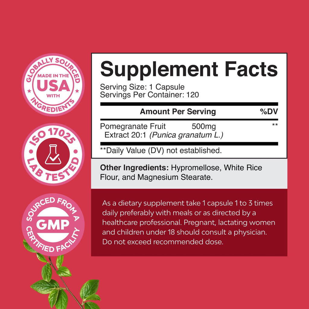 Advanced Antioxidant Superfood Pomegranate Supplement - Natural Pomegranate Extract Polyphenols Supplement for Heart Health and Joint Support - Reds Superfood Powder Capsules for Men and Women - 120ct
