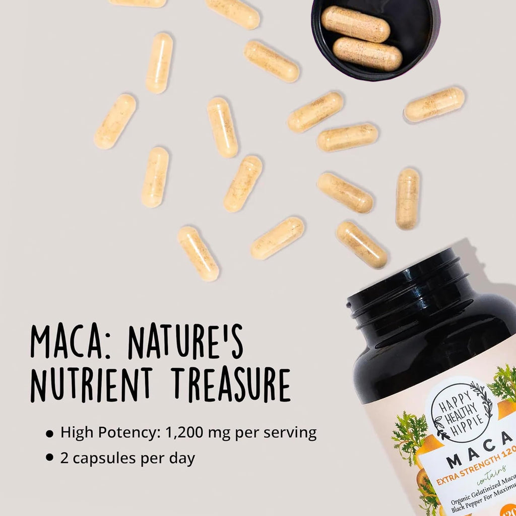 Organic Maca Root Capsules 1200 mg – Libido Support for Women Fast Acting & Potent | Female Maca Supplement | Energy Pills from Peru | Includes Black Pepper for Absorption | (2 Month Supply) 120 Ct