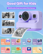 Instant Print Camera for Kids,2.4 Inch Screen Kids Instant Cameras, Christmas Birthday Gifts for Girls Age 3-12, Portable Toddler Toy for 3 4 5 6 7 8 9 10 Year Old Girls Boys Purple