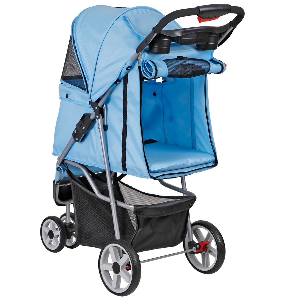LEMY Pet Stroller,3 Wheels Dog Cat Stroller for Small Medium Dog Cats Carrier Jogger Travel Foldable Puppy with Storage Basket and Cup Holder(Blue)