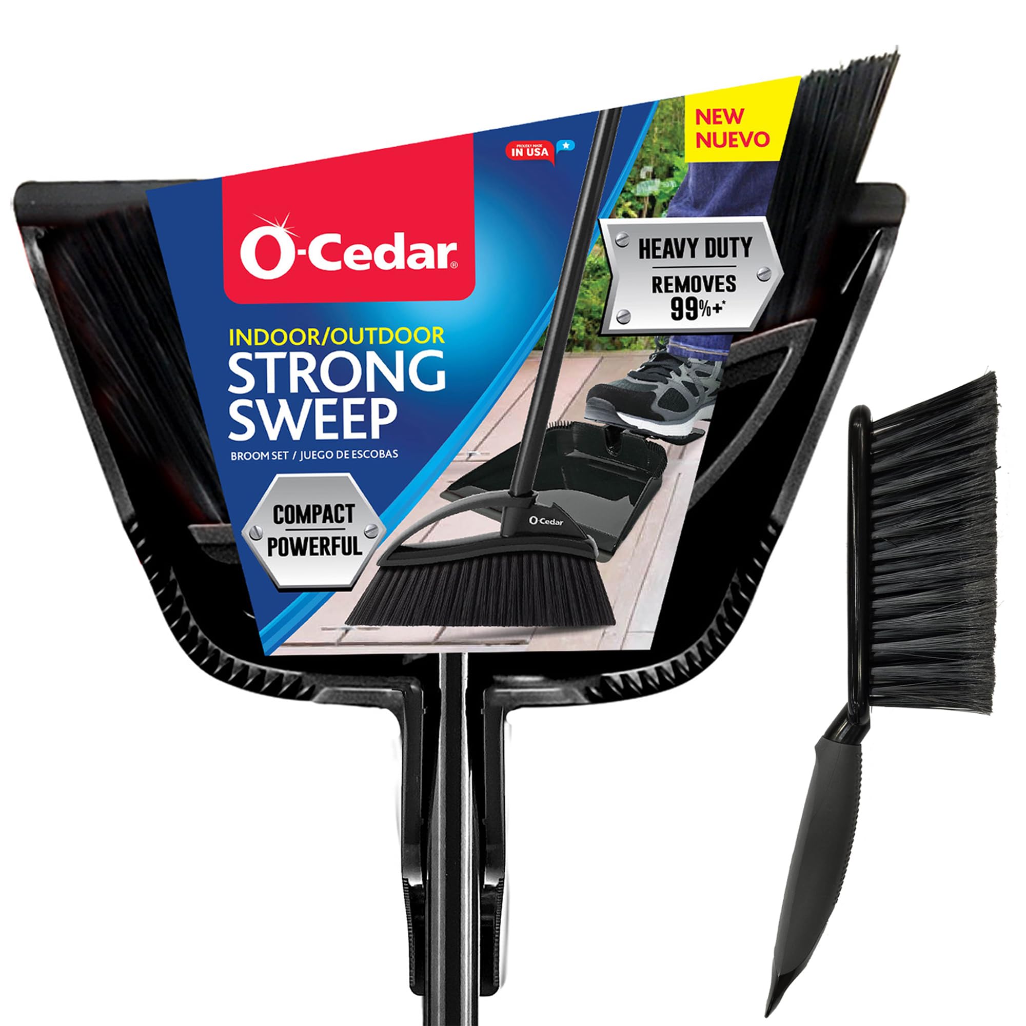 O-Cedar Indoor & Outdoor Strong Sweep Broom & Brush Bundle | Heavy Duty Bristles Remove 99% of Dust & Dirt in One Sweep | Step-On Dust Pan | Safe for Hardwoods, Powerful on Outdoor Debris
