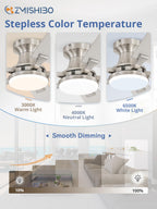 ZMISHIBO 52 Inch Ceiling Fan with Light, App&Remote Control, Flush Mount Low Profile, Dimmable 20W LED Light, Quiet Reversible Motor for Bedroom, Living Room, Apartment, Nickel