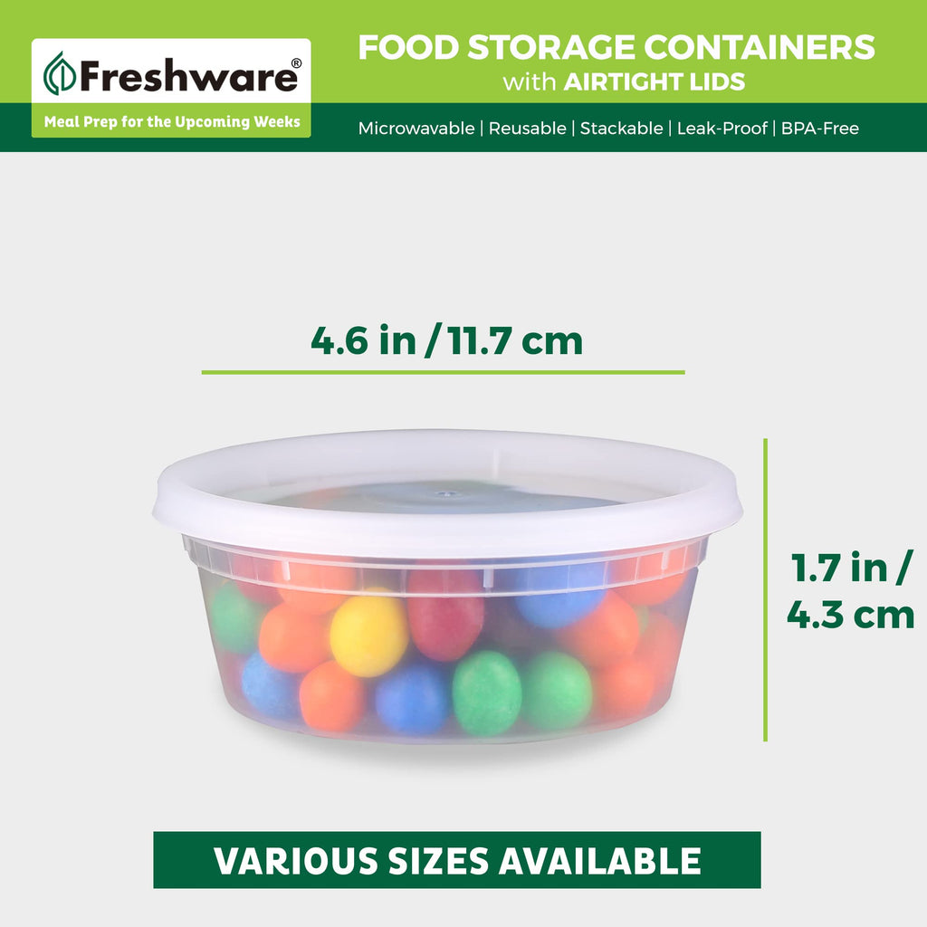 Freshware Food Storage Containers with Lids 8 oz [50 Set] Deli Containers
