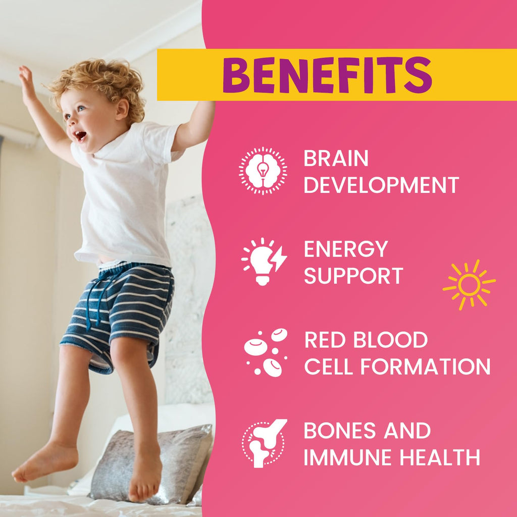 Liquid Iron Supplement for Kids, Women & Men - with Calcium, Zinc, Kids Multivitamin with Iron Drops - Blood Builder & Energy Support for Iron Deficiency, Anemia, Peach Flavor 4 Fl Oz