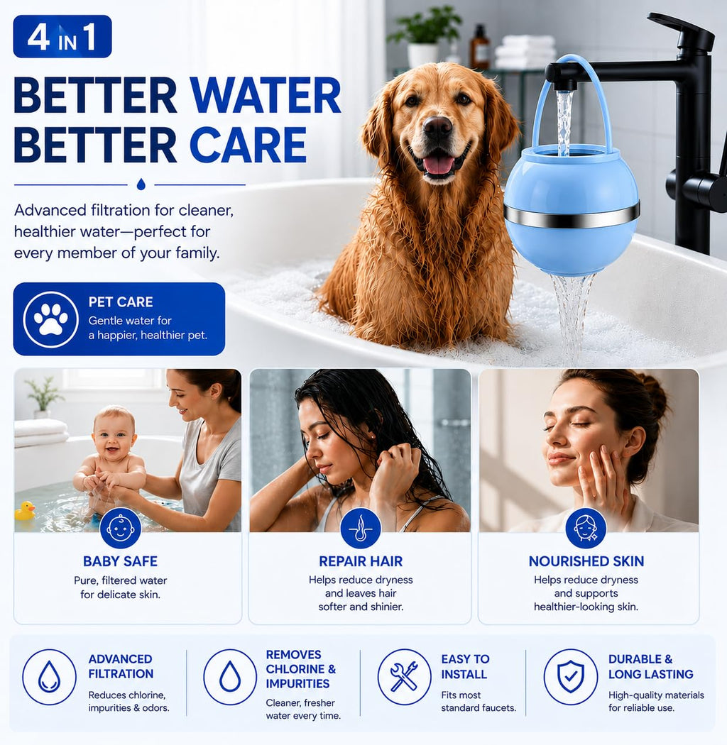 Crystal Quest Bath Ball Filter for Tub Faucet, Bathtub Water Filter, BPA-Free Bathtub Filter, Removes Chlorine, Lead & Impurities, Improves Skin, Hair & Nails, Long Lasting, Fits Most Tubs - Blue