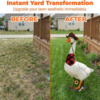 VTYER 2026 New Adjustable Large Porch Goose Statue – 14 Inch Realistic Hollow Plastic Garden Goose with Removable Cowboy Hat & Bandana, Stone Base with Sand-Fillable Design (White)