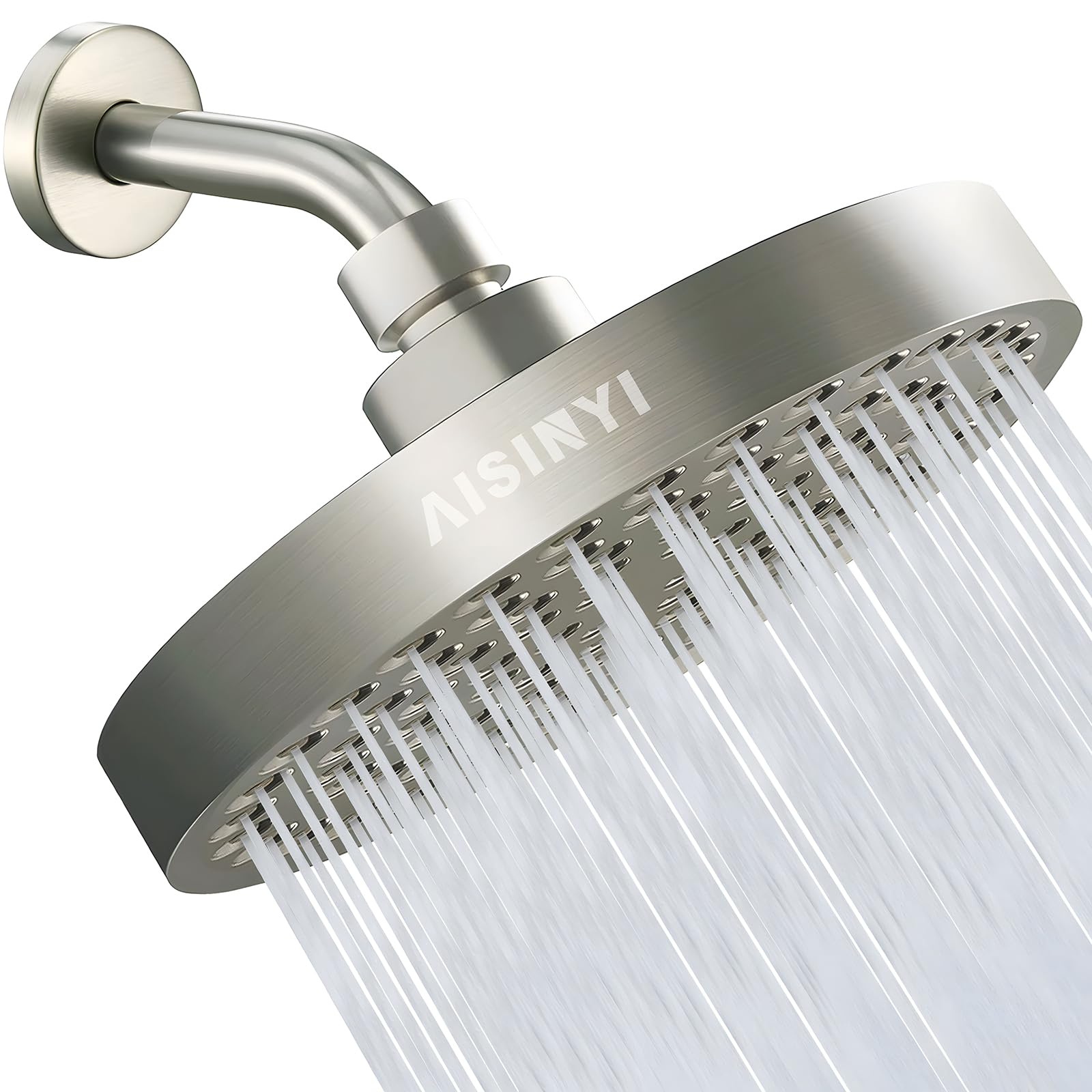AISINYI High Pressure Rainfall Shower Head, 6 Inches Luxury Showerhead with Perfect Adjustable Replacement, Removable Restrictor, Easy Installation for Your Bathroom Shower Heads (Brushed Nickel)