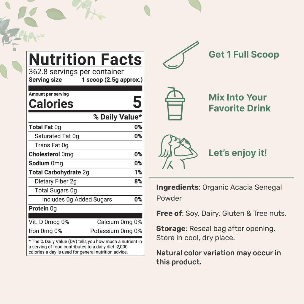 Micro Ingredients Organic Acacia Senegal Fiber Powder, 2 lb | Instant Soluble Fiber | Plant-Based Prebiotic for Gut & Digestive Health | Non-GMO, Gluten-Free, Vegan