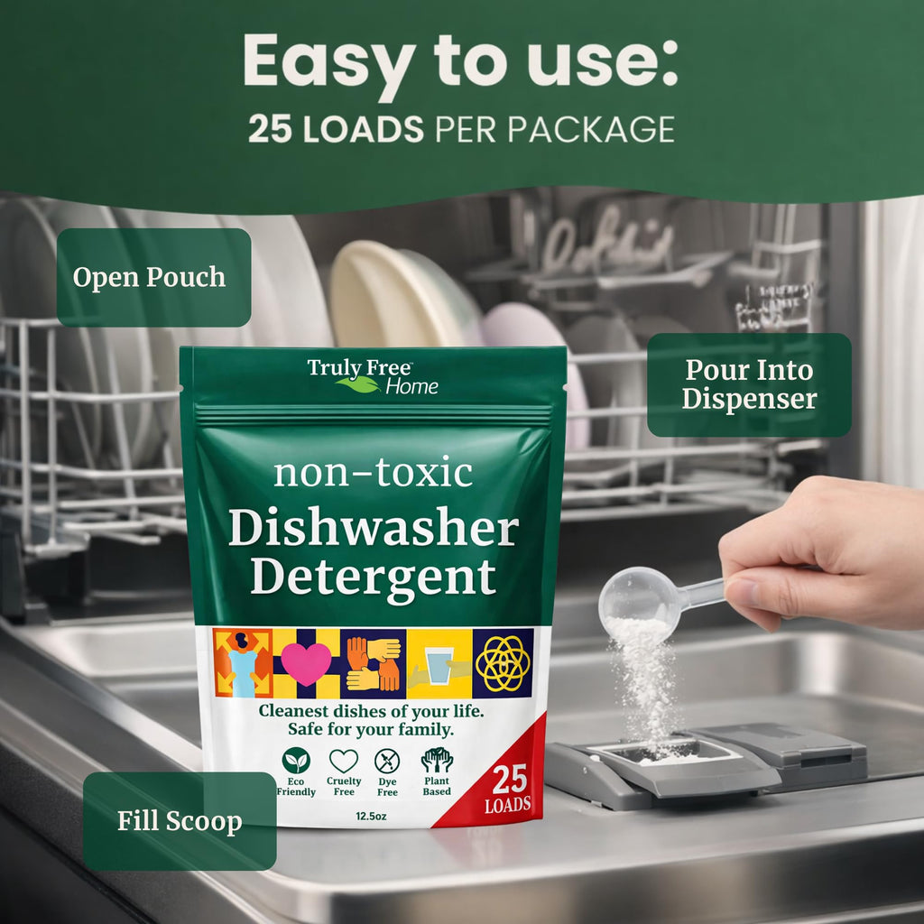 Truly Free Dishwasher Detergent Powder | Natural Dish Detergent, Dishwasher Soap | Plastic Free, Plant-Based, Clean, Heavy Duty Hard Water Stain & Grease Remover | Fragrance Free | 12.5 oz (Pack of 3)