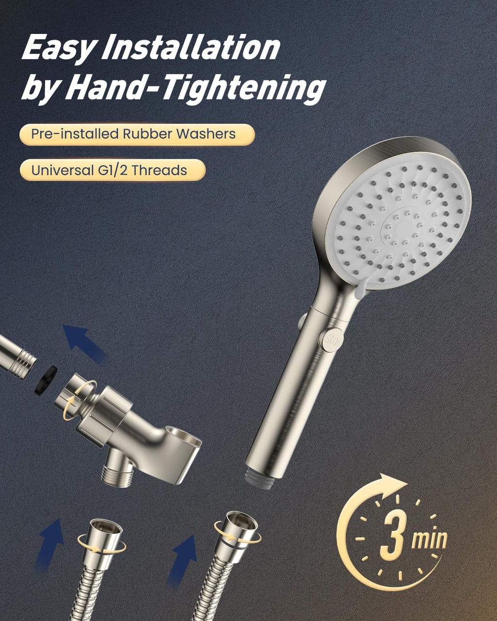 FASDUNT Shower Head with Handheld, High Pressure Handheld Shower Head with 80" Extra Long Stainless Steel Hose & Adjustable Bracket, Showerhead with ON/OFF Switch for Pets Bath, Brushed Nickel