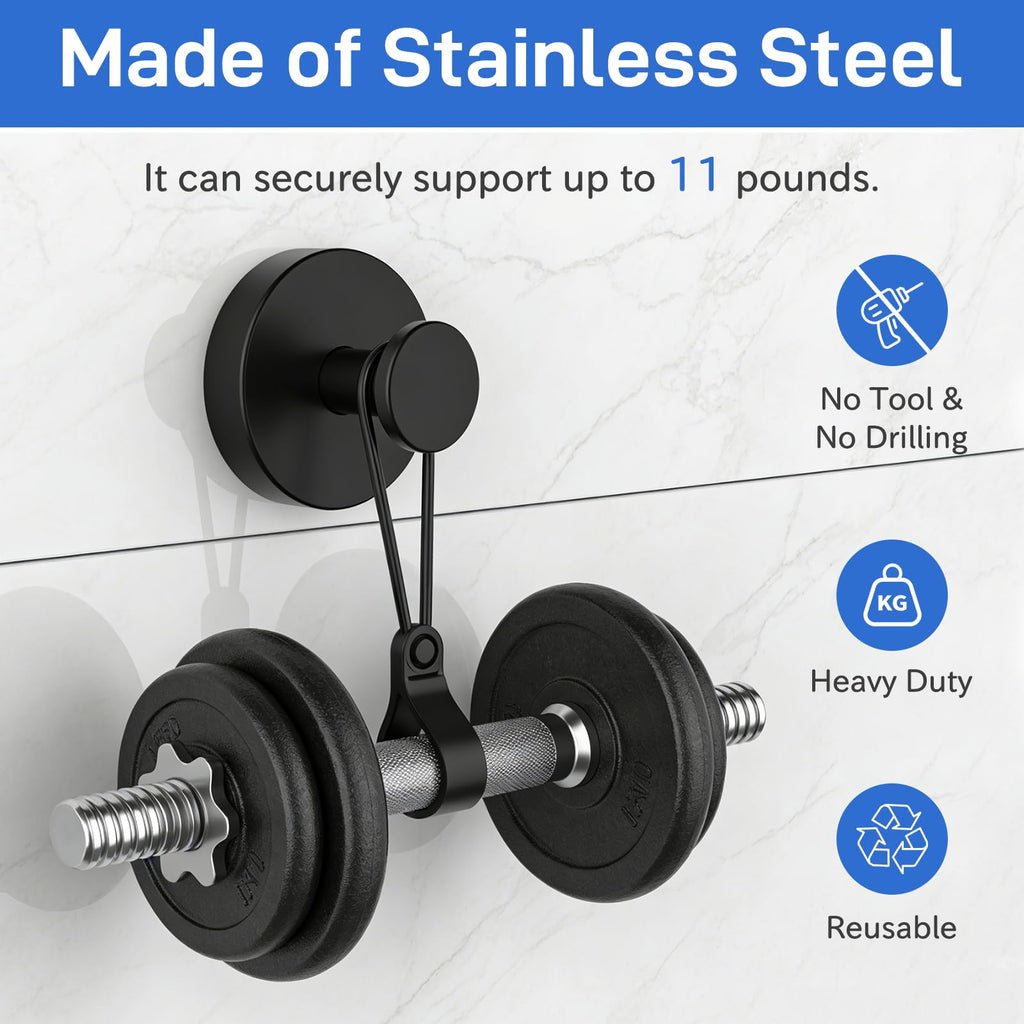 SetSail Suction Cup Hooks for Shower 4 Packs Matte Black Towel Hooks for Bathrooms Wall Mounted Stainless Steel Bathroom Towel Hook for Shower Wall, Window Glass, No-Drill