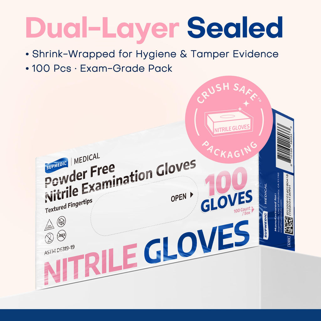 Supmedic Medical Nitrile Exam Gloves Latex & Powder-Free Disposable, 100 S