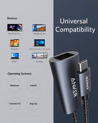Anker USB C to Ethernet Adapter, Portable 1 Gbps Network Hub