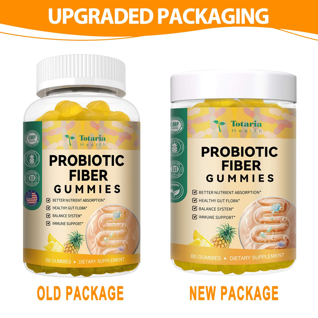 9-in-1 Probiotic Prebiotic Fiber Gummies for Adults & Teens, Fiber Supplement Pro with 5 Billion CFU Bacillus Coagulans, Psyllium Husk, FOS, Inulin, ACV for Digestion & Gut, 60 Vegan Pineapple Gummies