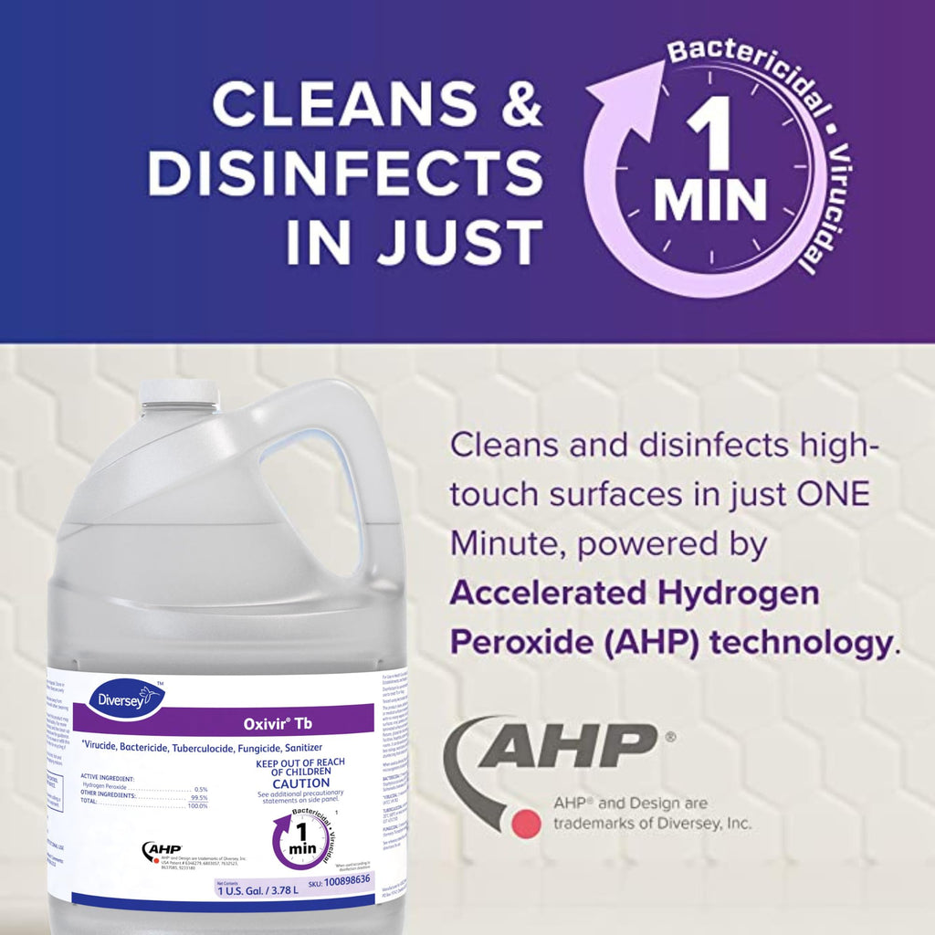 Oxivir Diversey 100898636 Tb One-Step Liquid Disinfectant Cleaner, Hospital Grade Accelerated Hydrogen Peroxide AHP, No Fragrance Added, Ready-to-Use, 1-Gallon (Pack of 4)