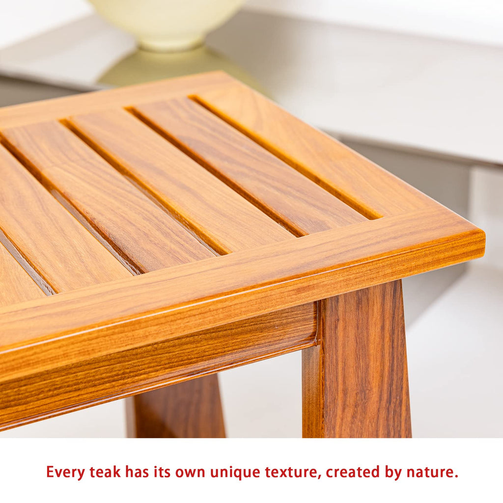 NNN 24" Commercial Teak Shower Bench - 8 Non-Slip Leveling Feet & 350 lbs Capacity | Rock-Solid Stability for Seniors & Spa Safety | Waterproof Design for Saunas/Outdoor Pools (Patented)