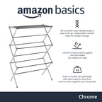 Amazon Basics Foldable Portable Metal Clothes Drying Rack for Indoor Air Drying, Energy Saving, 14.5 x 29.5 x 41.8 inches, Chrome Silver