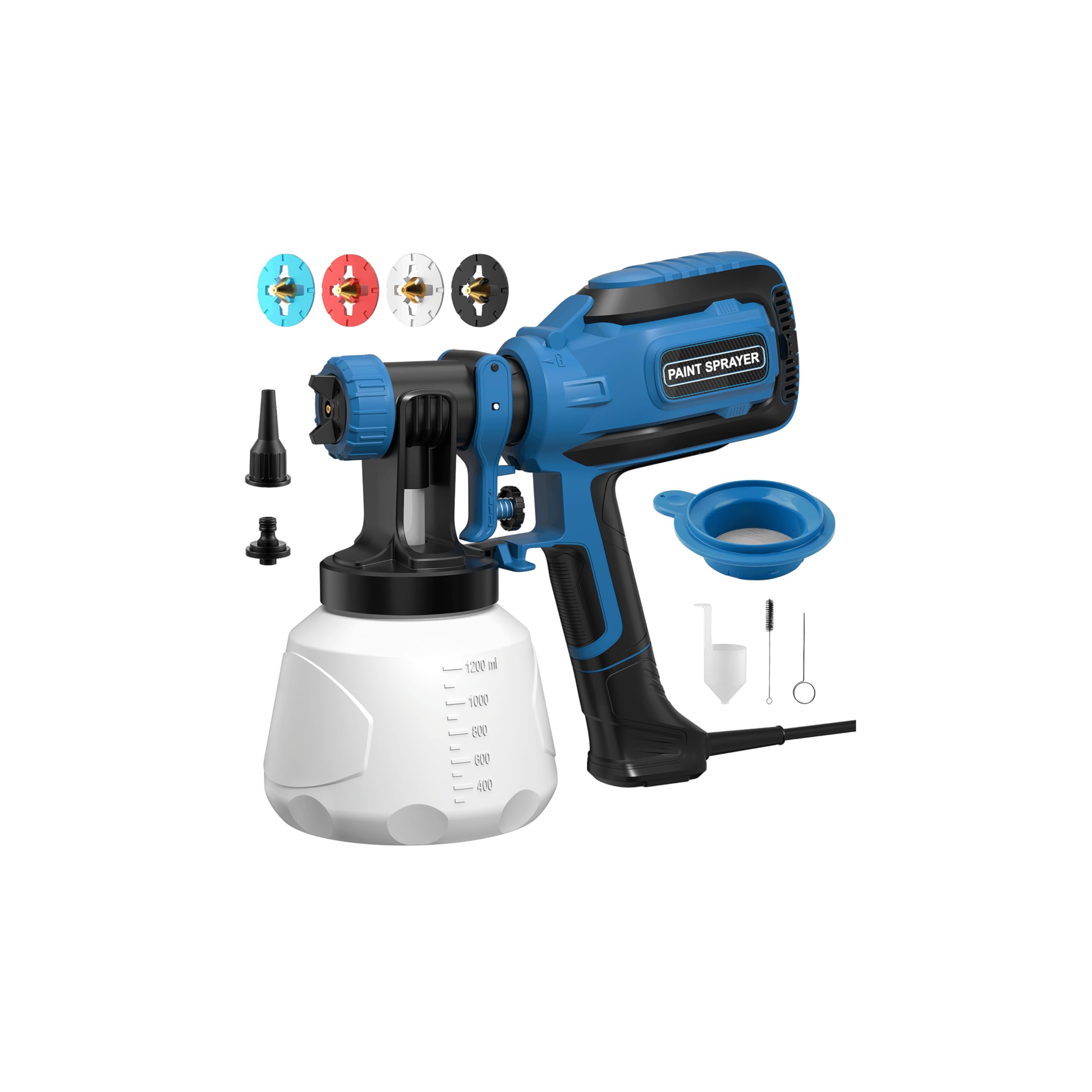 Paint Sprayer, HVLP Spray Gun with Cleaning & Blowing Joints, 4 Nozzle Sizes & 3 Spray Patterns, Easy to Clean, for Furniture, Cabinets, Decks, Walls, Doors, DIY Projects, etc.