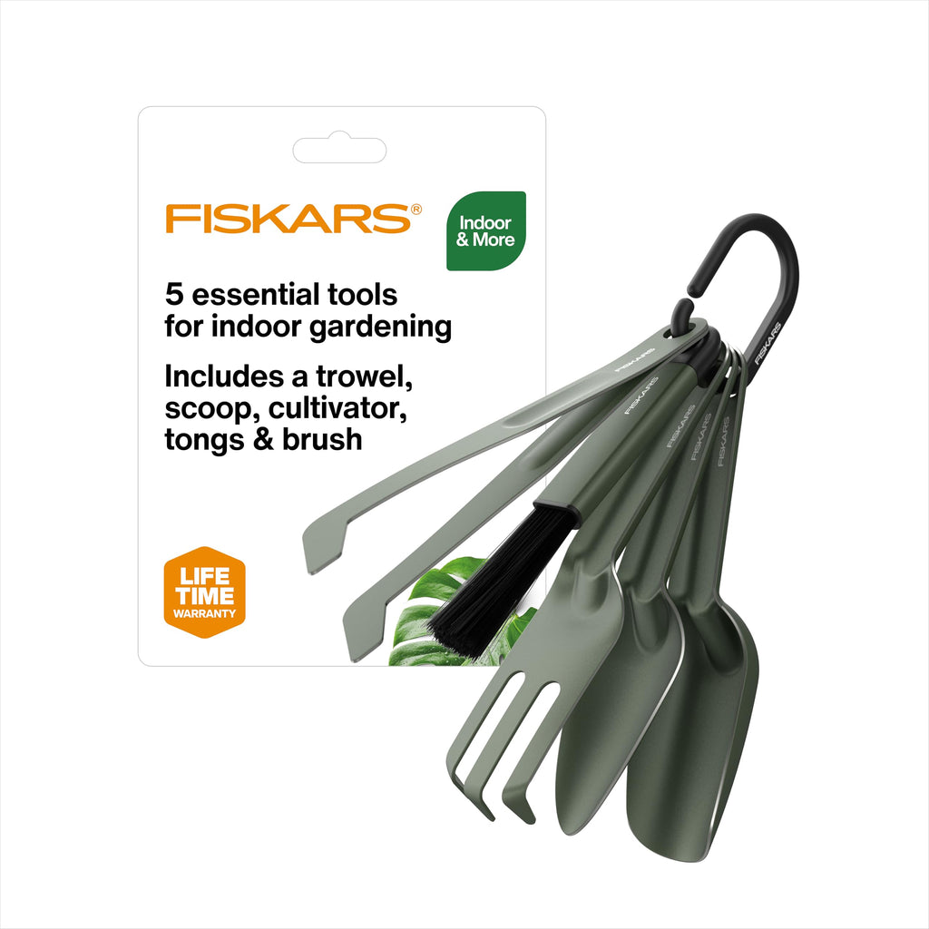 Fiskars 5-Piece House Plant Cultivating Tool Set for Indoor Gardening