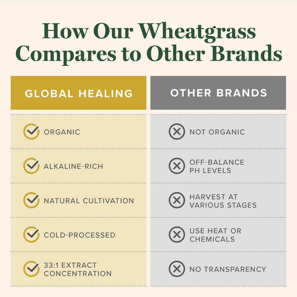 Global Healing Wheat Grass Powder Organic 180g - Nutrient-Dense, Raw Wheatgrass Juice Powder (33:1 Extract) with Strong Antioxidants for Immune Support & Energy Boost - Cold-Process, Non-GMO - 6.3 Oz