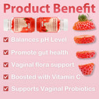 DEXOV Vaginal Probiotic Feminine Gummies for Women – pH Balance Support & Vitamin C, Strawberry Flavor, Vegan, Sugar-Free, Non-GMO, 60 Gummies (30 Servings)