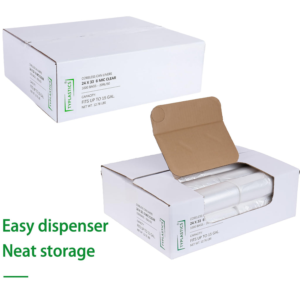 TYPLASTICS Trash Can Liners - Wholesale 1000 Count High Density Garbage Bags on Perforated Roll 10-15 Gallon 24" x 33"