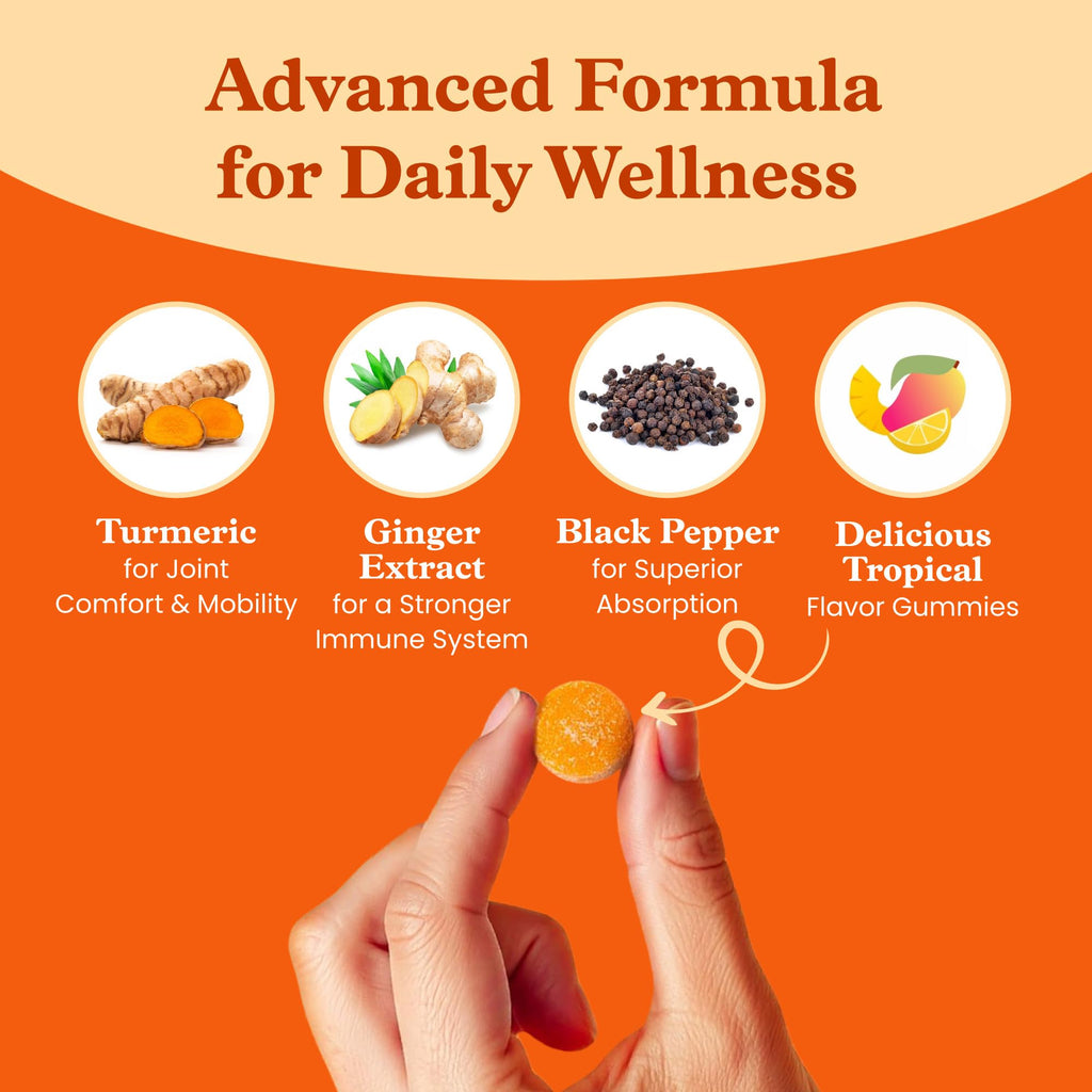 BeLive Turmeric Gummies - Curcumin with Black Pepper & Ginger Extract - 500 mg of Turmeric and Ginger Supplement for Immune Support, Healthy Skin, and Mobility - Tropical Flavor | 60 Count