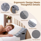 Queen Bed Wedge Pillow for Headboard Gap, Ergonomic Waves Bed Mattress Gap Filler(0-7") with High-Density Foam, Non-slip Bottom, Bed Gap Filler with Large Pockets & Washable Cover, Grey(60"x10"x6")