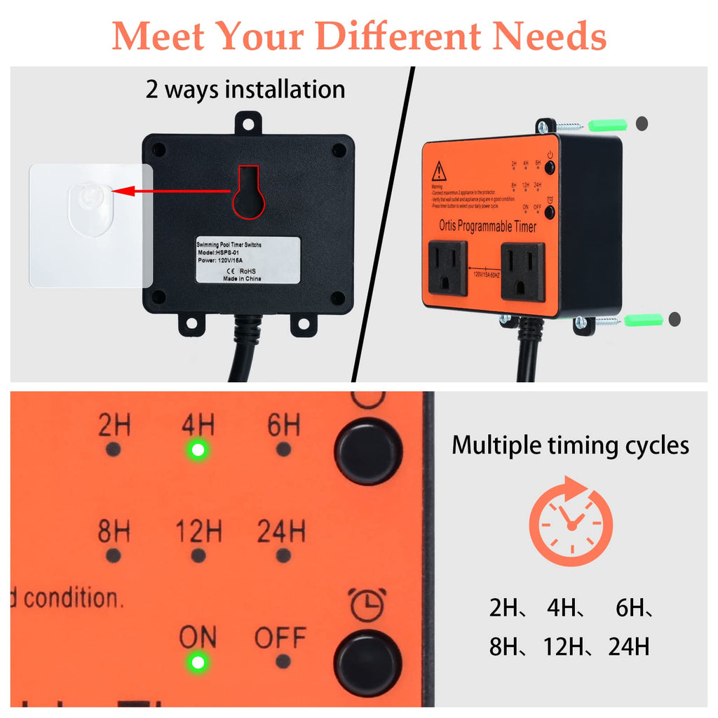 Above Ground Pool Timer, Ortis Smart Pool Timer with One-Button Operation, for Swimming Pools, Filters, Pumps, and Landscape Lights Black