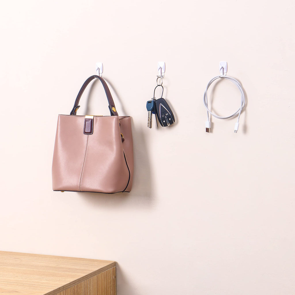MOVELYST 20 Small Hooks+40 Removable Strips, White Wire Hanger Hooks, Heavy Duty with Adhesive Strips, Damage-Free Utility Hooks, No Tools Wall Hook for Hanging, Value Pack