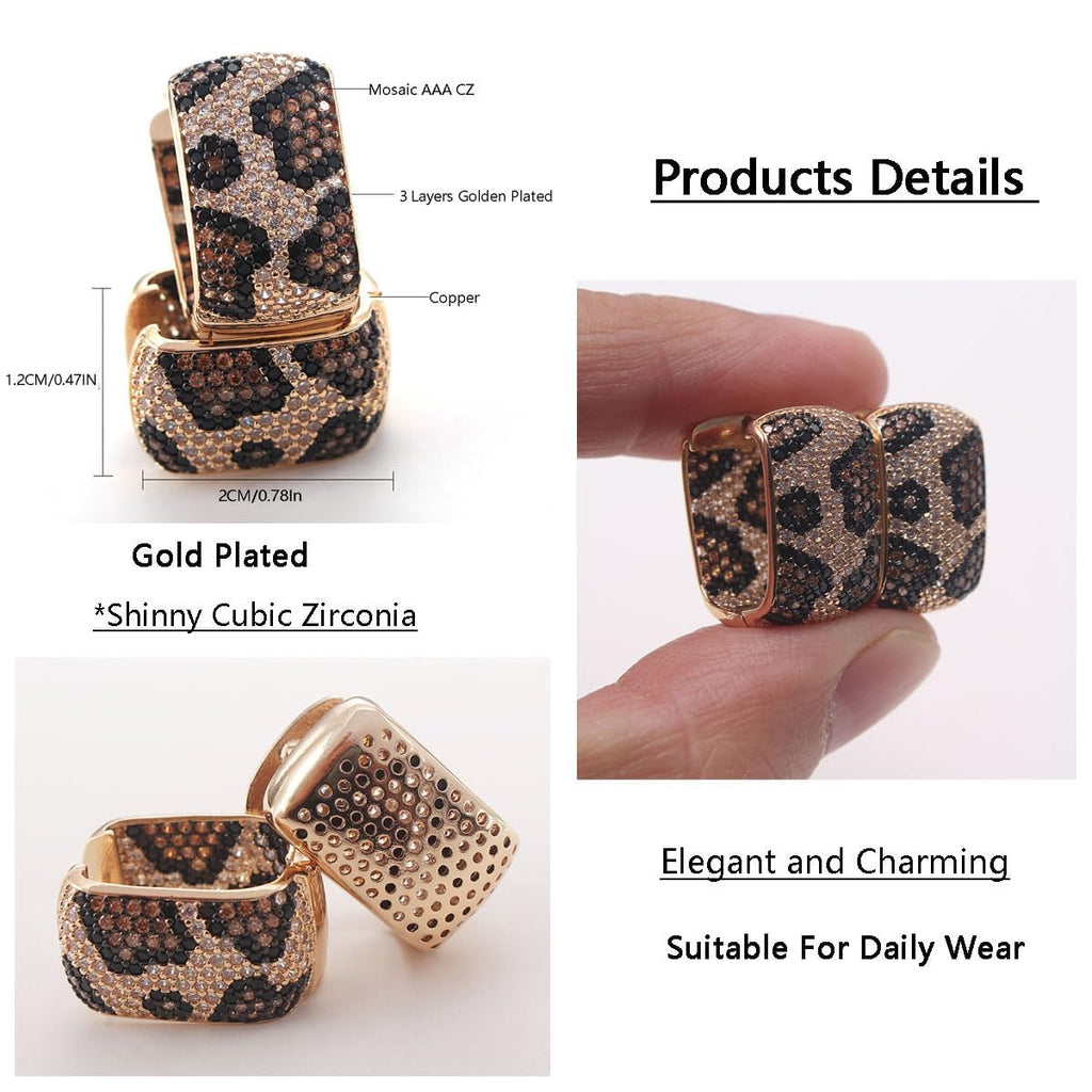 Z ZACHÉ Shinny CZ Leopard Print Earrings Geometry Square Hoop Earring Statement Huggie Earrings For Women Jewelry