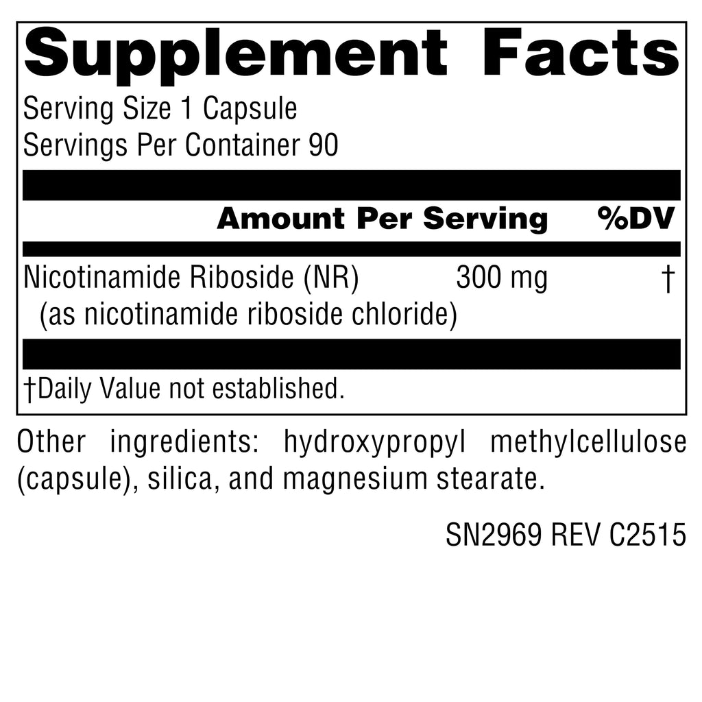 Source Naturals NR, Nicotinamide Riboside, Vegan Dietary Supplement for Mitochondria, Healthy Aging, Cells & Energy*, Premier Fuel for NAD+ Levels, 300 mg - 90 Vegan Capsules