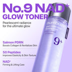numbuzin No.9 NAD+ PDRN Glow Boosting Toner, Hydrating & Firming Toner for Wrinkles, Fine Lines & Dull Skin, Peptides & Salmon PDRN for Radiance, Korean Skincare 5.07 fl oz