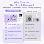 Kids Camera Instant Print, Dual-Lens 48MP Digital Camera,Purple,Aasonida