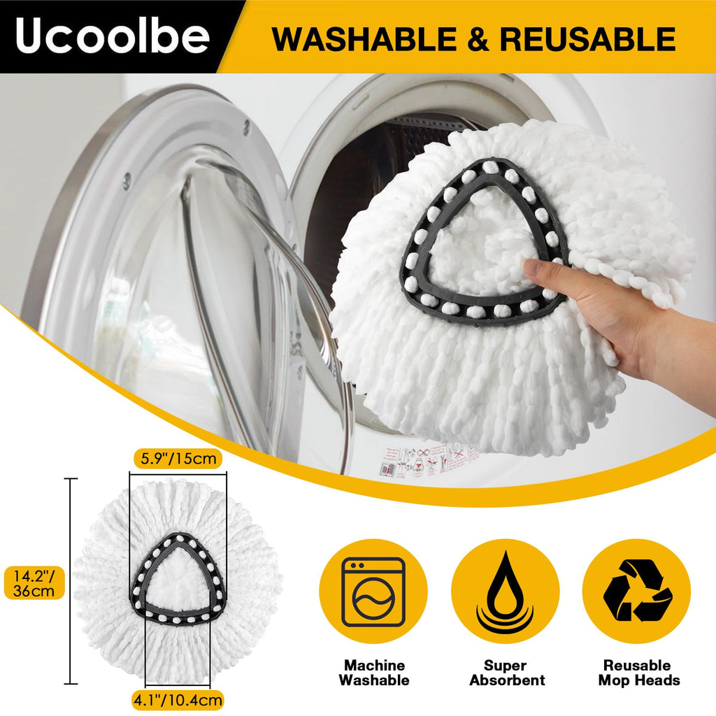 Spin Mop Replacement Heads Compatible with Ocedar EasyWring 1-Tank System, Duster Mop Head for Ocedar, 6 Pack Spin Mop Refills, 2 Pack Chenille Mop Pads, 1 Mop Base for deep Cleaning