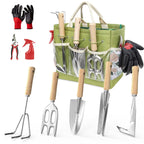 Garden Tools Set, 9-Piece Heavy Duty Gardening Tools with Clear Pocket Tote Bag, Stainless Steel Garden Hand Tools for Digging, Planting, Weeding and Pruning, Durable Gardening Kit