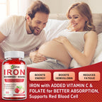 ZHPHK Iron Supplement Gummies for Women, Men & Kids, 65mg Iron & 250mg Vitamin C per Serving - Healthy Blood, Energy & Immune Support Iron Vitamin Gummy with Folate, 2 Pack